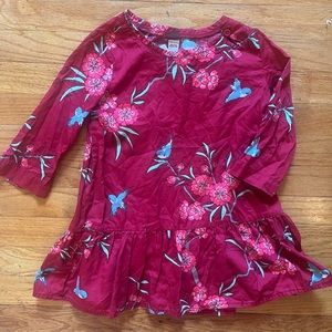 Tea Collection Size 7 Red Floral Bird Print Tunic Top Shirt Flounce Hem